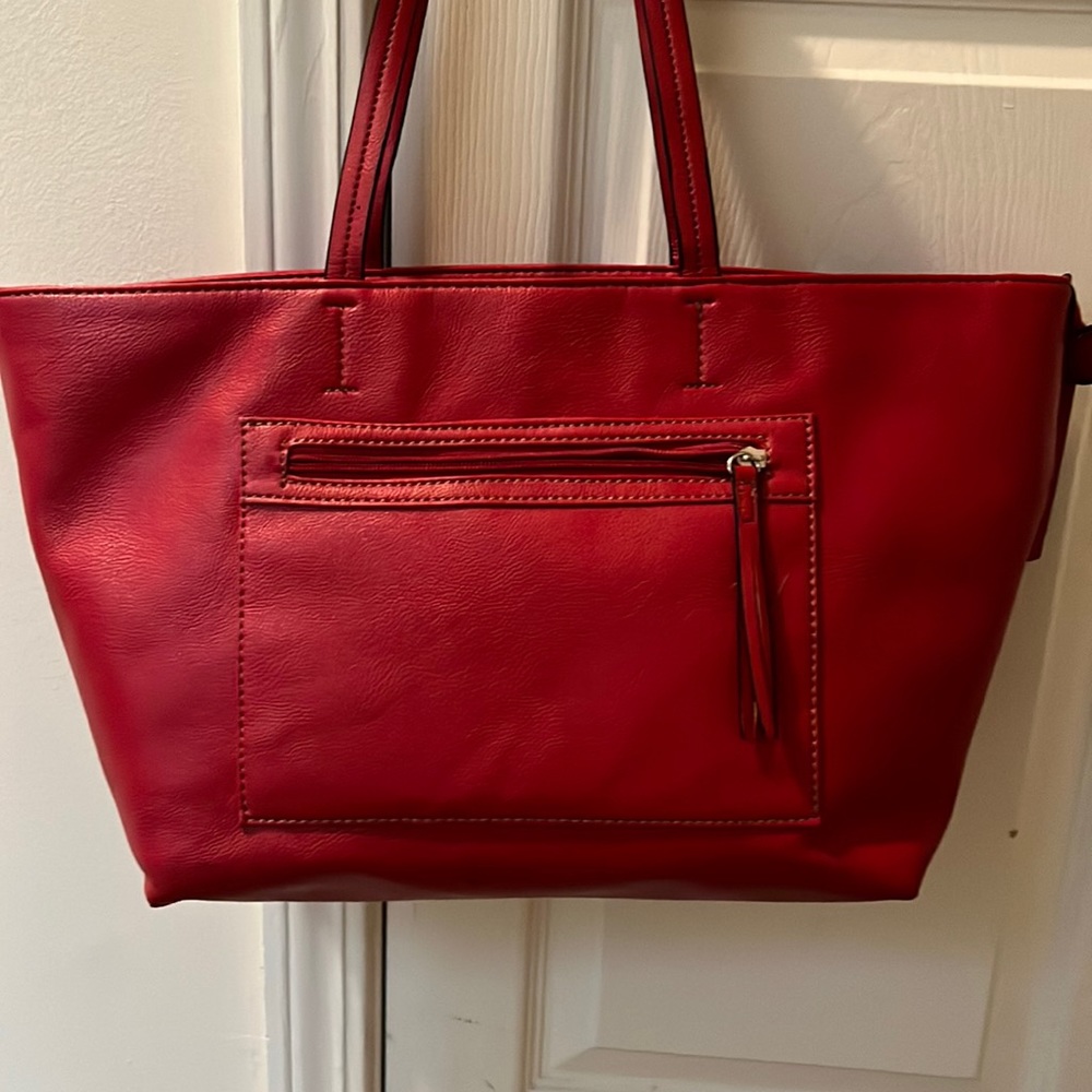 Red leather tote